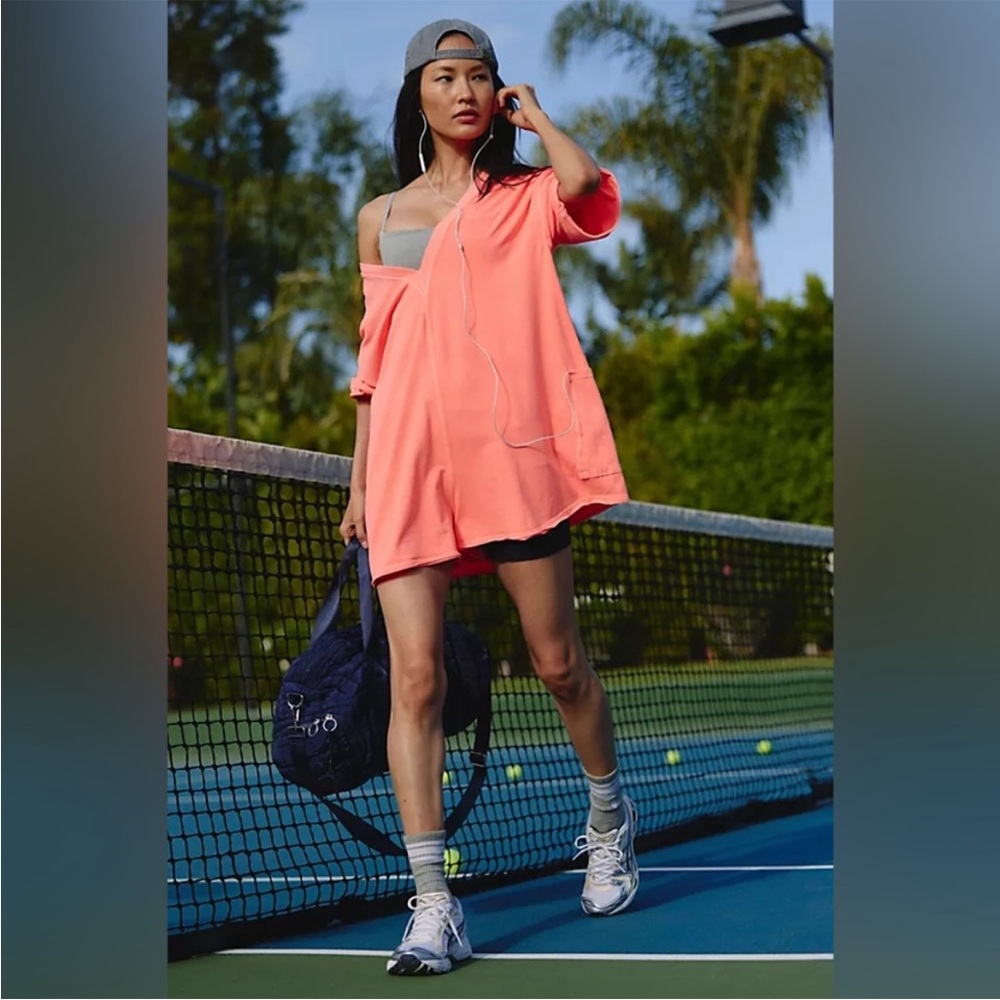 Free People Movement Hot Shot Tee Romper in Neon Coral